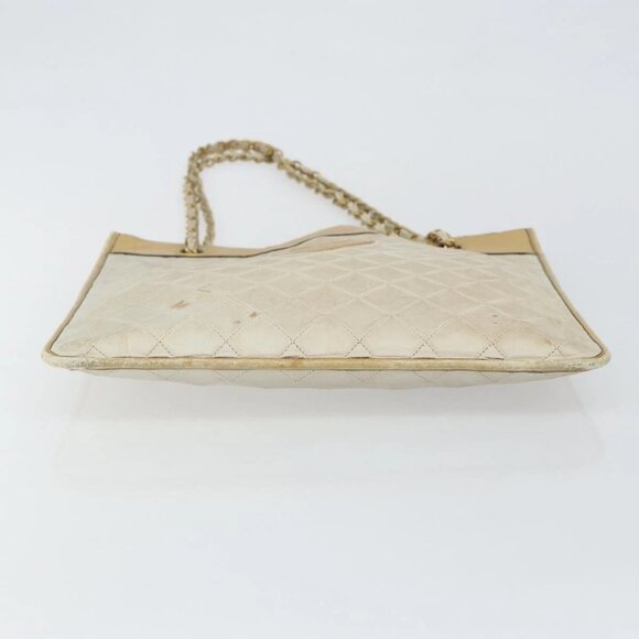 CHANEL Chain Tote Bag Lamb Skin Beige Gold CC Auth gh972 - Picture 7 of 16